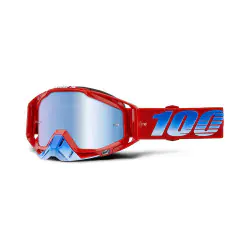LUNETTES MASQUE CROSS 100% RACECRAFT GOGGLE KUTIAKIN ROUGE MIROIR BLEU