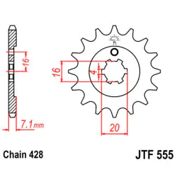 Pignon JT acier type 555 pas 428 13 dents KAWAZAKI KX-65 02-18