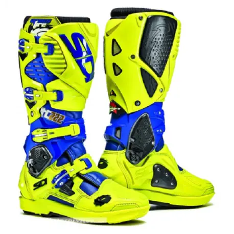 BOTTES SIDI CROSSFIRE 2 SRS JAUNE FLUO BLANC BLEU TAILLE 44